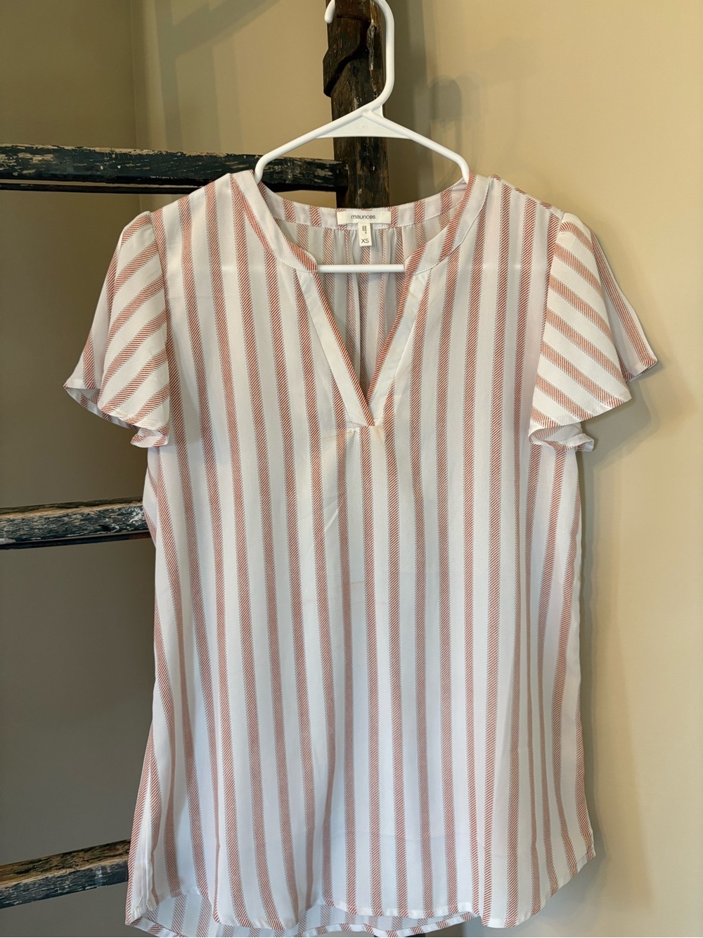 Maurices Pink and White Striped Flutter Blouse